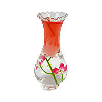 Свеча гелевая в вазочке с волнистым горлышком и цветочками Розовая