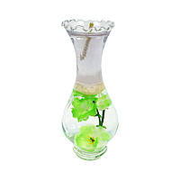 Свічка гелева у вазі з хвилястою шийкою та квіточками Зелена