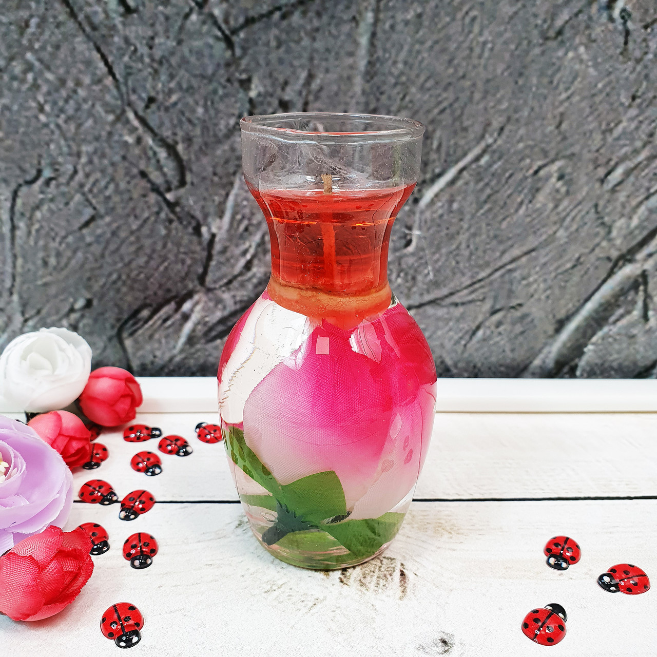 Свеча гелевая в широкой вазочке с розочкой Розовая - фото 3 - id-p2023268942
