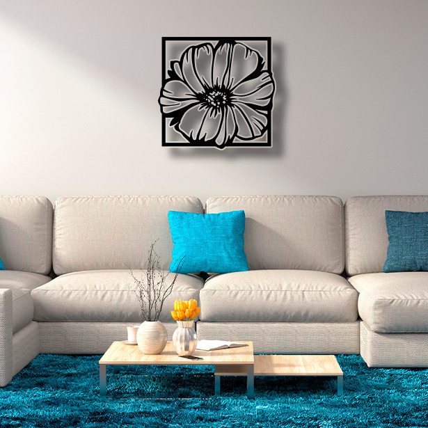 Панно декор картина 3D на стіну дерев'яне стильне Незабудка 70 х 70 см чорне, фото 1