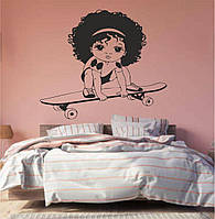 Трафарет для покраски рисунка на стене Девочка на скейте одноразовый из самоклеящейся пленки 95 х 110 см