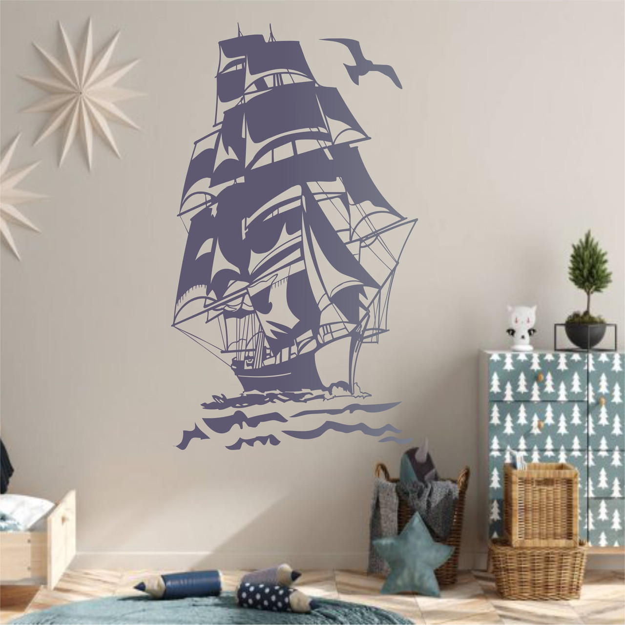 Трафарет для фарбування малюнку на стіні Вітрильник одноразовий з самоклеючої плівки 116 х 174 см, фото 1