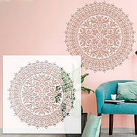 Трафарет для стен для штукатурки, покраски многоразовый цветочный узор, пластиковый (780х780)