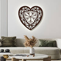 Панно декор кртина 3D на стену деревянное стильное Сердце с узором 40 х 40 см коричневое