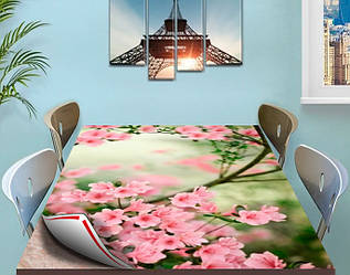 Покриття захист для столу м'яке скло з фотодруком Гілка з квітами 60 х 100 см (12 мм)