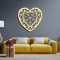 Панно декор кртина 3D на стену деревянное стильное Сердце с узором 40 х 40 см бежевое