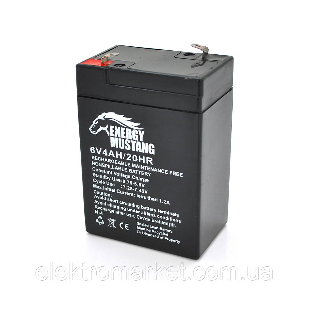 Акумуляторна батарея EnergyMustang EM640 AGM 6V 4Ah  (70 x 48 x 101) 0.66 kg Q20/2000