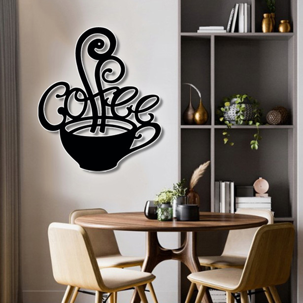 Панно декор картина 3D на стіну дерев'яне стильне Кава 50 х 42 см чорне, фото 1