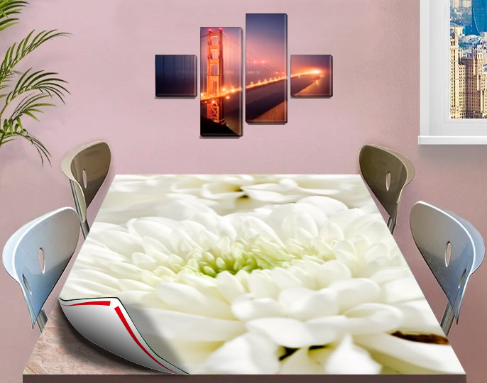 Покриття захист для столу м’яке скло з фотодруком Біла квітка 100 х 120 см (12 мм), фото 1