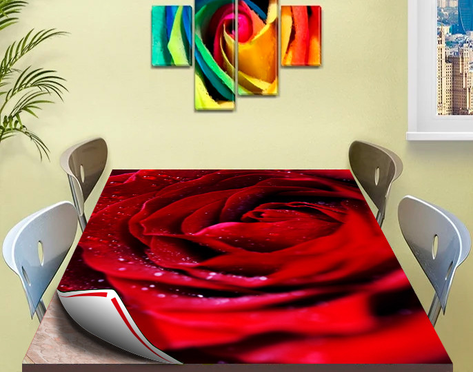 Покриття захист для столу м'яке скло з фотодруком Роса на троянді 60 х 120 см (12 мм), фото 1