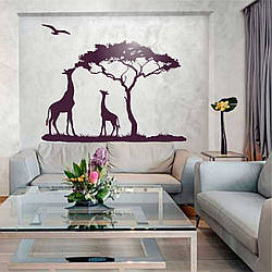 Трафарет для фарбування малюнку на стіні Жирафи одноразовий з самоклеючої плівки 145 х 120 см