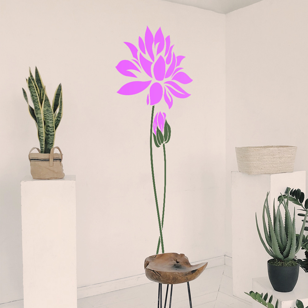 Трафарет для фарбування малюнку на стіні квіти лотоса 227 х 116 см одноразовий самоклеючий, фото 1