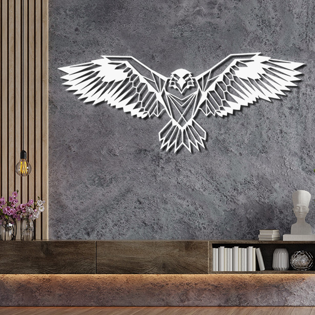Панно декор картина 3D на стіну дерев'яне стильне Орел-2 32 х 80 см біле, фото 1