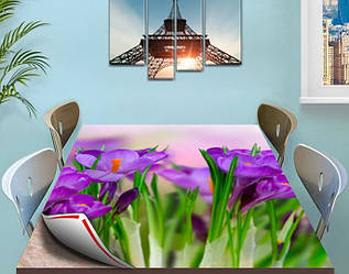 Покриття захист для столу м'яке скло з фотодруком Весняні квіти 60 х 100 см (12 мм)