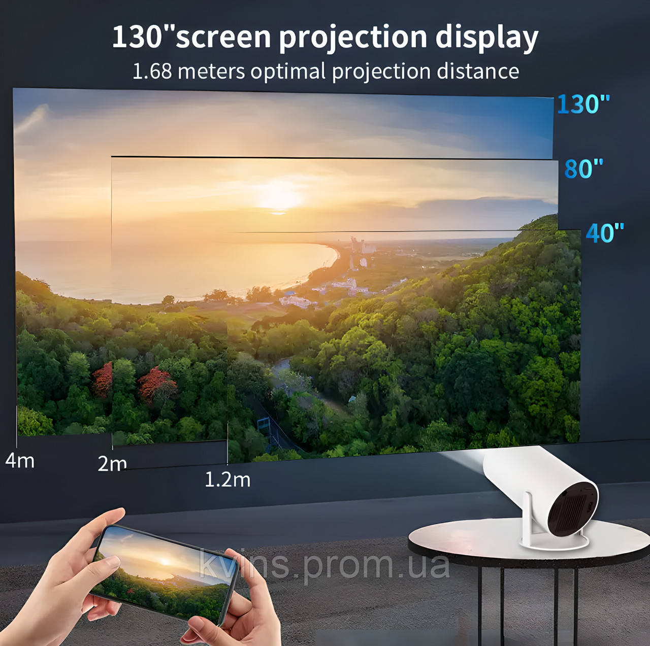 Проектор портативний HY300 40-130 дюймів смарт проектор MINI 4K Smart Android 11 + динамік 3Вт - фото 3 - id-p2023300982
