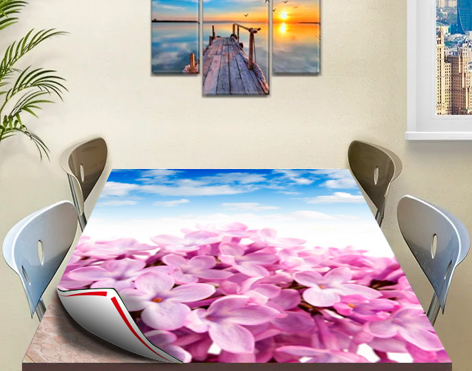 Покриття захист для столу м'яке скло з фотодруком Бузок 70 х 120 см (12 мм), фото 1