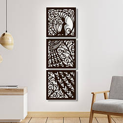 Панно декор картина 3D на стіну дерев'яне стильне Павич 124 х 40 см коричневе
