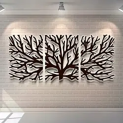 Панно декор картина 3D на стіну дерев'яне стильне Дерево 60 х 138 см коричневе