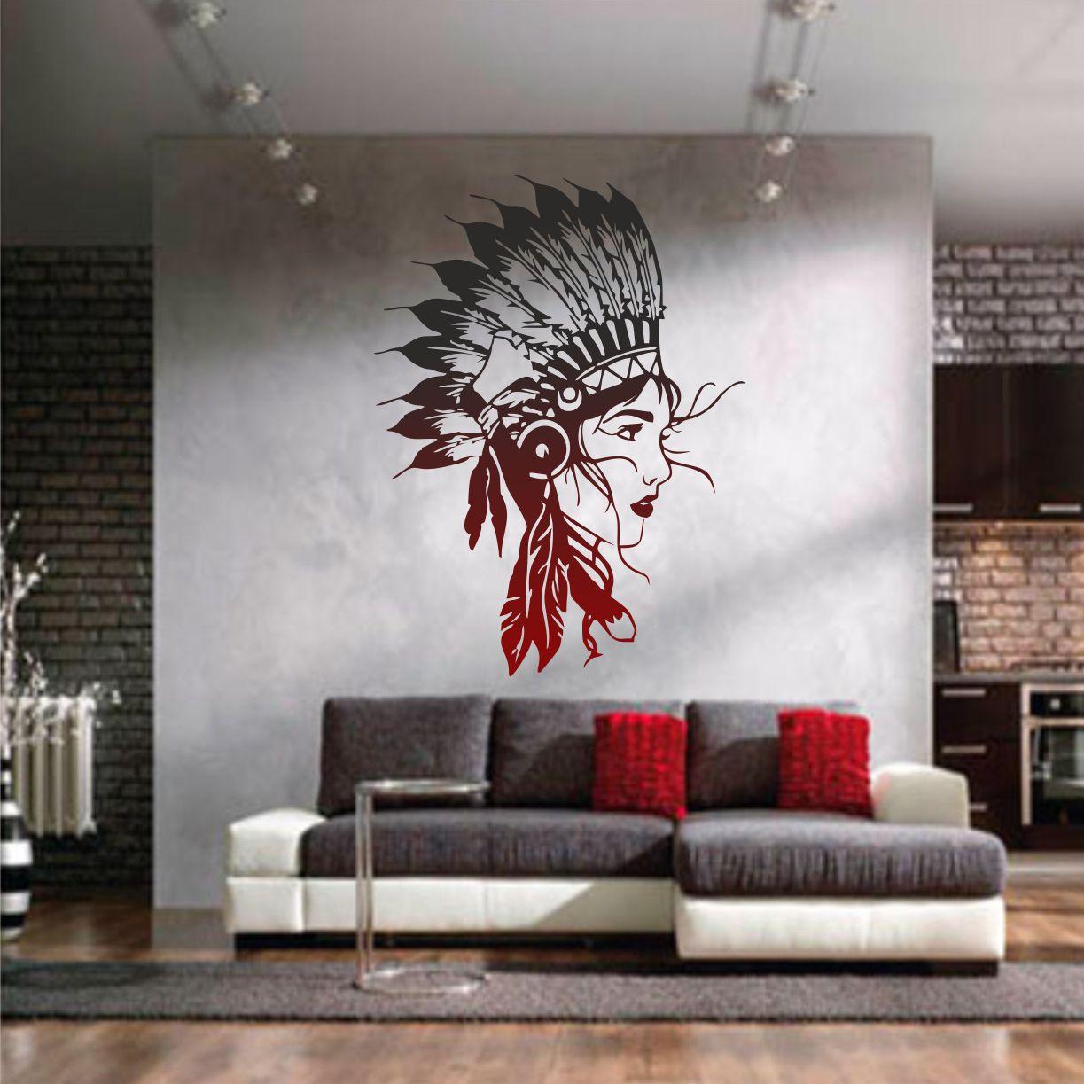 Трафарет для фарбування малюнку на стіні Індіанка одноразовий з самоклеючої плівки 130 х 95 см
