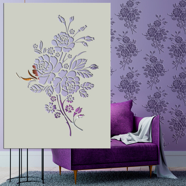 Трафарет для стін товстий 3 мм для створення об'ємних малюнків на стіні Троянди поліпропілен (600х440), фото 1