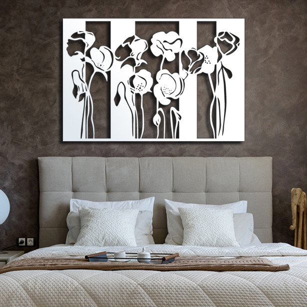 Панно декор картина 3D на стіну дерев'яне стильне Маки 50 х 74 см біле, фото 1