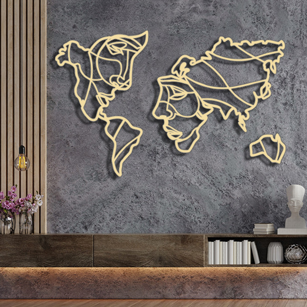 Панно декор картина 3D на стіну дерев'яне стильне Стилізована мапа 60 х 95 см бежеве, фото 1