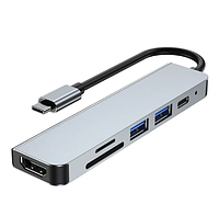Концентратор Card Reader 6в1 HUB USB Type-C / HDMI + Type C + USB + TF + SD / Хаб Кардридер для ПК ноутбука