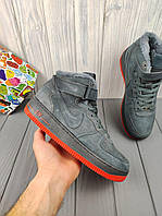 Кроссовки мужские осень - зима Nike Air Force 1 High Winter Gray Red