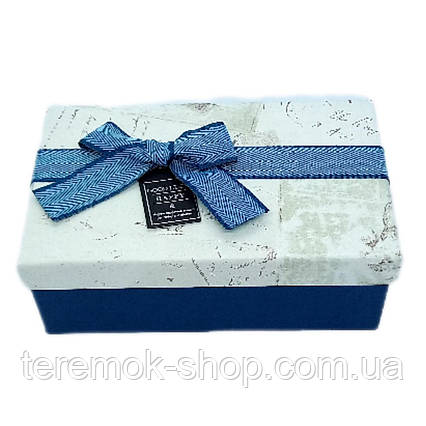 Коробка синя подарункова прямокутна прямокутна щільна з кришкою 23х16х9 см, з бантом для пакування подарунка