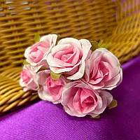 Троянда двокольорова, букет 6 квіток - рожевий