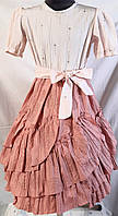 Ошатна тонка літня сукня рожева з фрезовою спідницею на дівчинку 116-122 зріст, 6-7 років