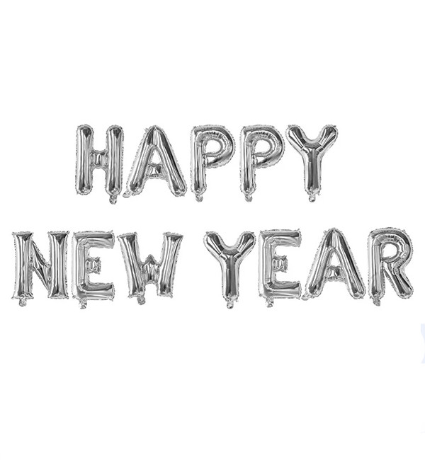 Повітряні кульки "Happy New Year", розмір - 40 см, колір - срібло