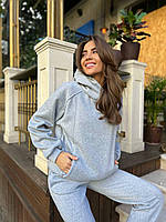 Женский спортивный костюм на флисе теплый и модный цвет бежевый S-M, L-XL Серый, L/XL