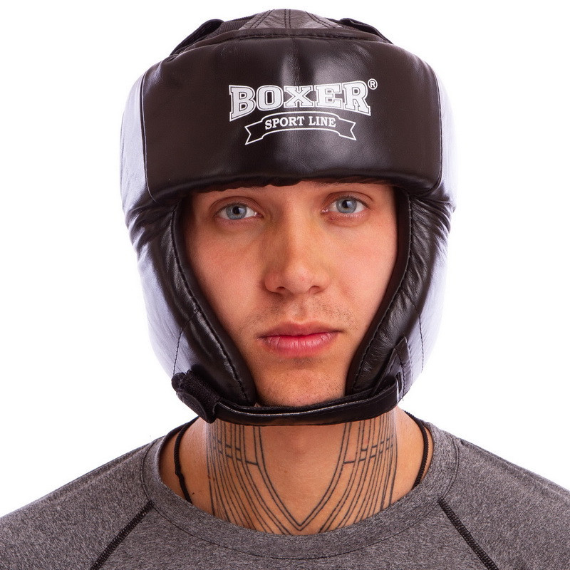 Шлем боксерский BOXER L кожа черный - фото 4 - id-p1480669467