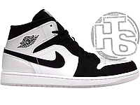 Женские кроссовки Air Jordan 1 Mid Diamond Shorts White Black (с мехом) DH6933-100