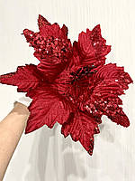 Новорічна пуансеттія. Різдвяна квітка — червона пуансеттія (22 см), фото 7