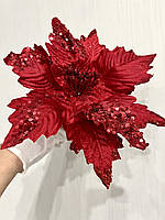 Новорічна пуансеттія. Різдвяна квітка — червона пуансеттія (22 см), фото 6