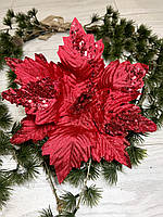 Новорічна пуансеттія. Різдвяна квітка — червона пуансеттія (22 см), фото 8