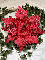 Новорічна пуансеттія. Різдвяна квітка — червона пуансеттія (22 см), фото 4