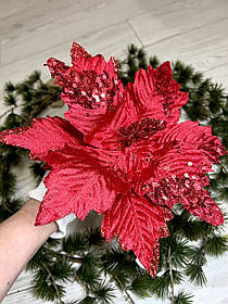 Новорічна пуансеттія. Різдвяна квітка — червона пуансеттія (22 см)