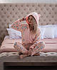 Жіноча піжама-комбінезон кучерями з кишенею на попі пожах, розмір L Рожевий з овечками, фото 5