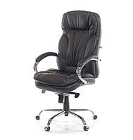 Кресло офисное на колесиках АКЛАС Тироль CH MB компьютерное кресло кожаное, черное с нагрузкой до 120 кг