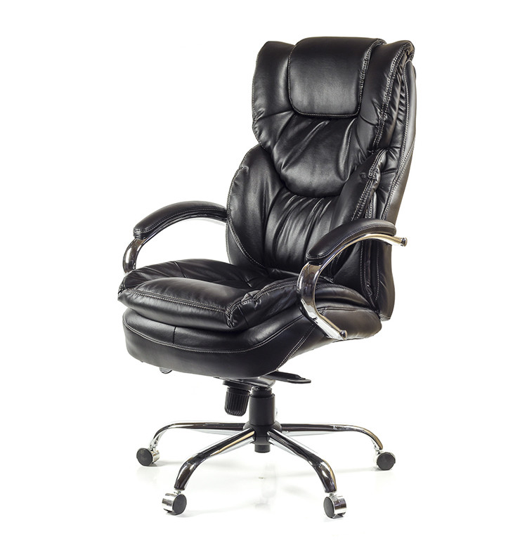 Крісло офісне на коліщатках АКЛАС Флорида CH MB комп'ютерне крісло шкіряне, чорне з навантаженням до 120 кг