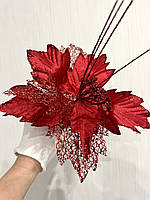 Новорічна прикраса — пуансеттія. Різдвяна квітка — пуансеттія червона (25 см), фото 6