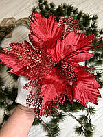 Новорічна прикраса — пуансеттія. Різдвяна квітка — пуансеттія червона (25 см), фото 6