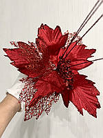 Новорічна прикраса — пуансеттія. Різдвяна квітка — пуансеттія червона (25 см), фото 4