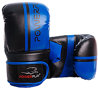 Снарядные перчатки, битки р. S из экокожи PowerPlay 3025 черно-синие на липучке для бокса и других
