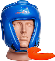 Боксерский шлем турнирный р. XL на липучке PowerPlay 3045 cиний из экокожи для взрослых и подростков лучшая