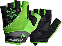 Велоперчатки женские открытые р. XS PowerPlay 5281 A Зеленые на липучке без пальцев, дышащие лучшая цена с