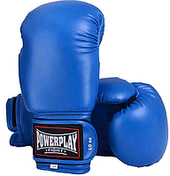 Боксерские перчатки 18 унц. из экокожи PowerPlay 3004 синие на липучке для взрослых и подростков лучшая цена с